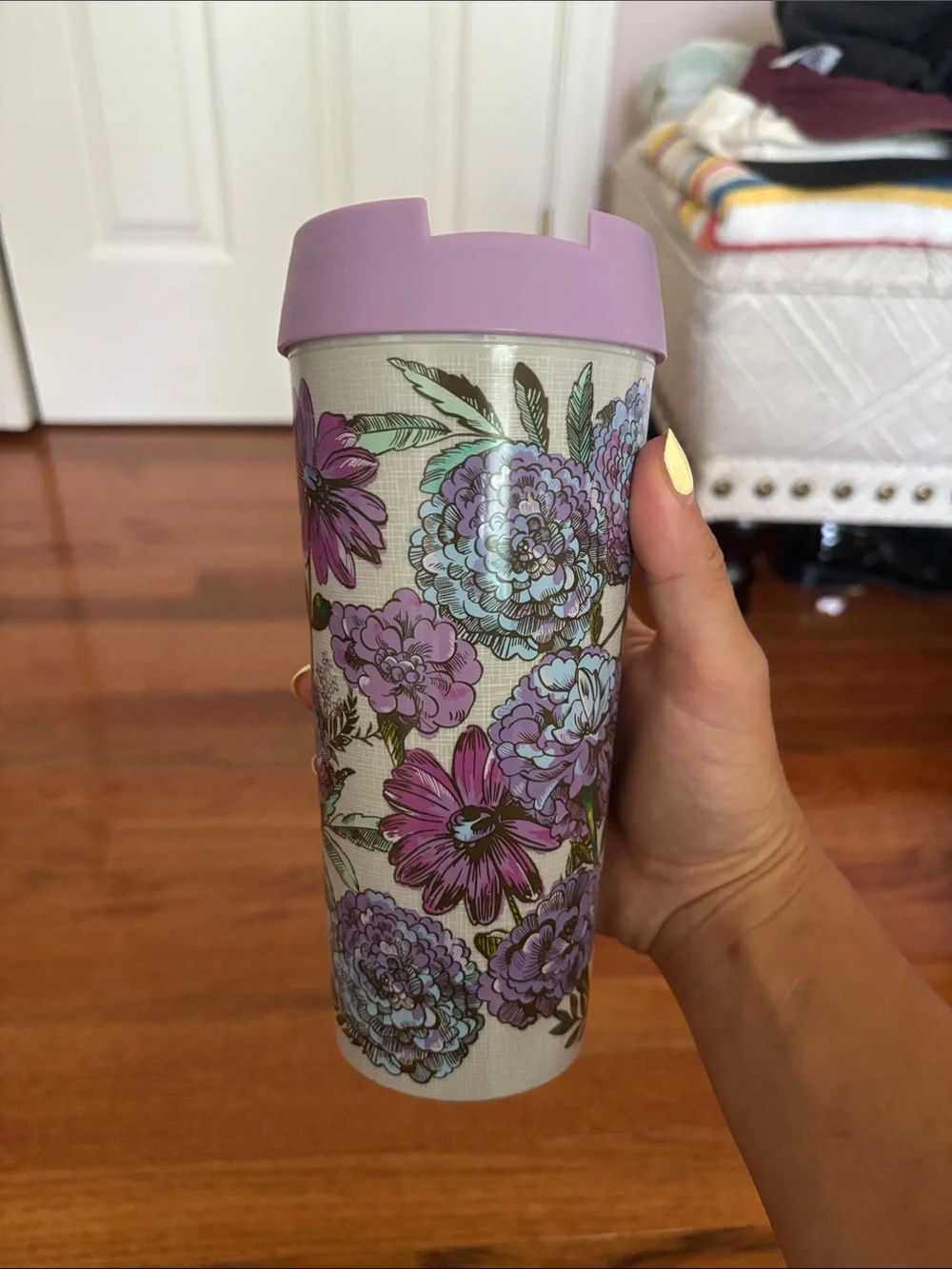 Vera Bradley Purple Multicolor Mural Garden Insulated Travel Mug